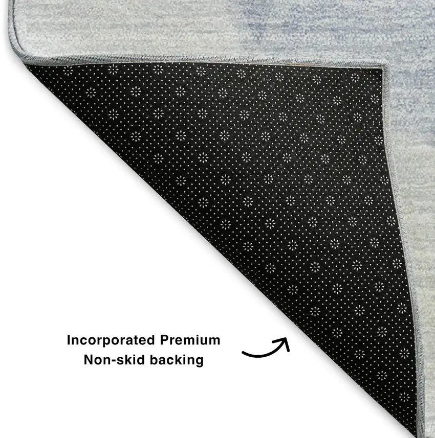 Sky Blue And Ivory Geometric Washable Area Rug With UV Protection Photo 7