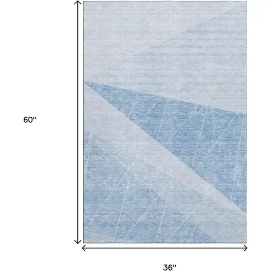 Sky Blue And Ivory Geometric Washable Area Rug With UV Protection Photo 6