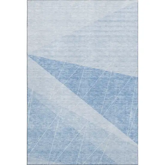 Sky Blue And Ivory Geometric Washable Area Rug With UV Protection Photo 2