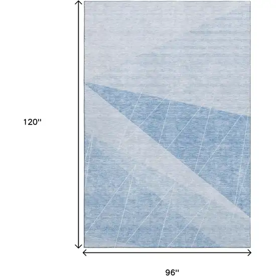 Sky Blue And Ivory Geometric Washable Area Rug With UV Protection Photo 3