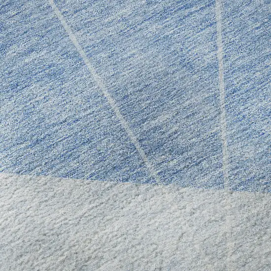 Sky Blue And Ivory Geometric Washable Area Rug With UV Protection Photo 9