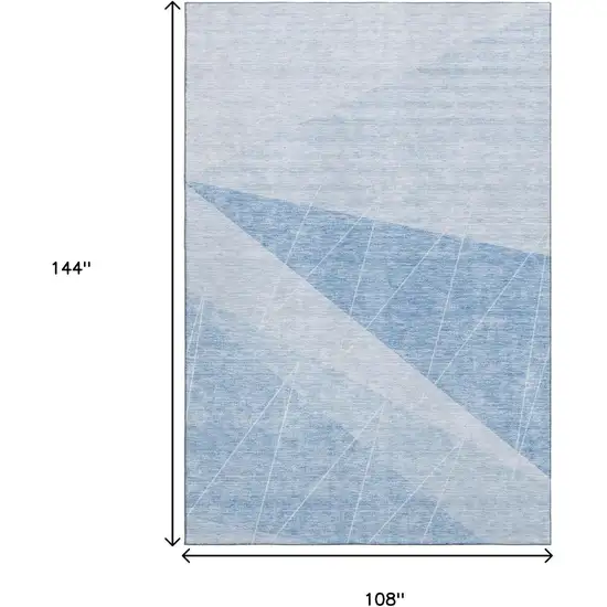Sky Blue And Ivory Geometric Washable Area Rug With UV Protection Photo 3