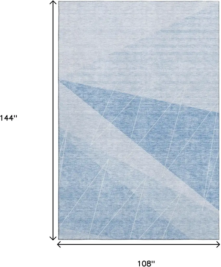 Sky Blue And Ivory Geometric Washable Area Rug With UV Protection Photo 3