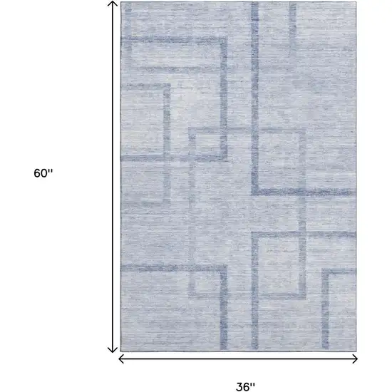Sky Blue And Ivory Geometric Washable Area Rug With UV Protection Photo 3