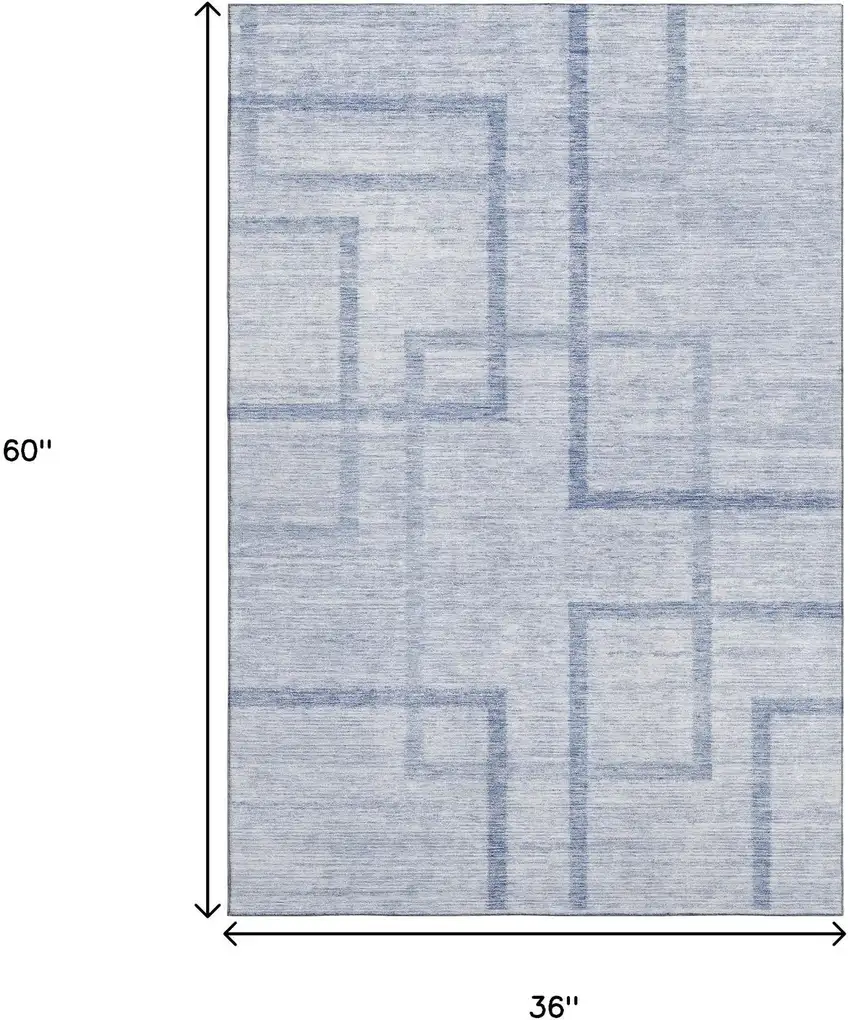 Sky Blue And Ivory Geometric Washable Area Rug With UV Protection Photo 3