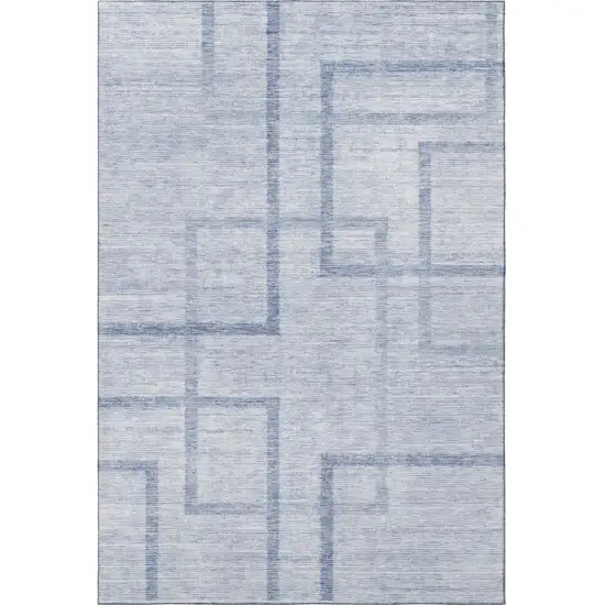 Sky Blue And Ivory Geometric Washable Area Rug With UV Protection Photo 4