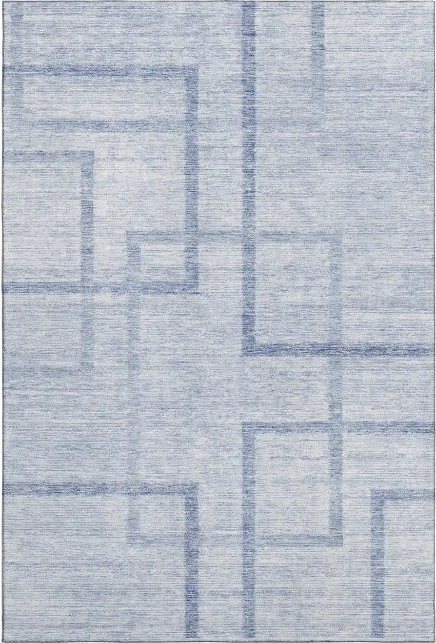 Sky Blue And Ivory Geometric Washable Area Rug With UV Protection Photo 1