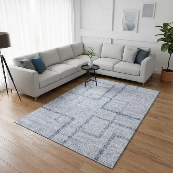 Sky Blue And Ivory Geometric Washable Area Rug With UV Protection Photo 2