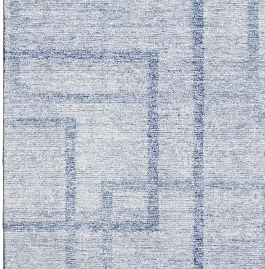 Sky Blue And Ivory Geometric Washable Area Rug With UV Protection Photo 3