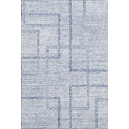 Sky Blue And Ivory Geometric Washable Area Rug With UV Protection Photo 1