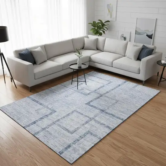 Sky Blue And Ivory Geometric Washable Area Rug With UV Protection Photo 2