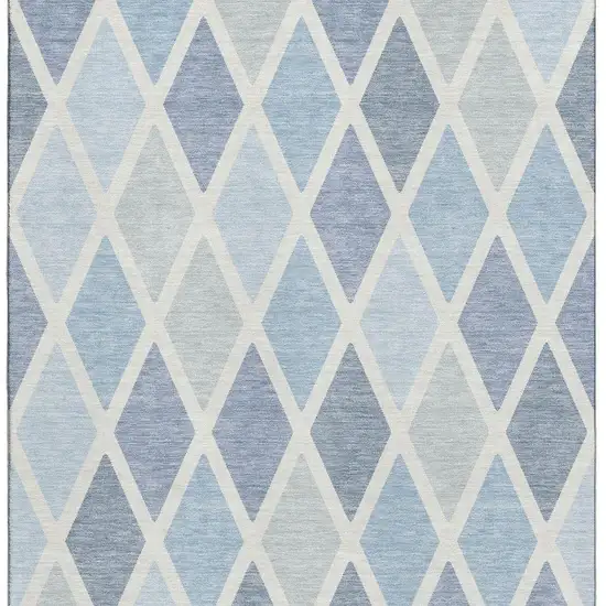 Sky Blue And Ivory Geometric Washable Area Rug With UV Protection Photo 4
