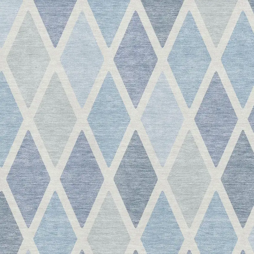 Sky Blue And Ivory Geometric Washable Area Rug With UV Protection Photo 3