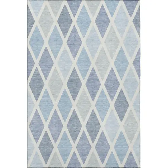 Sky Blue And Ivory Geometric Washable Area Rug With UV Protection Photo 3