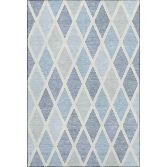 Sky Blue And Ivory Geometric Washable Area Rug With UV Protection Photo 1