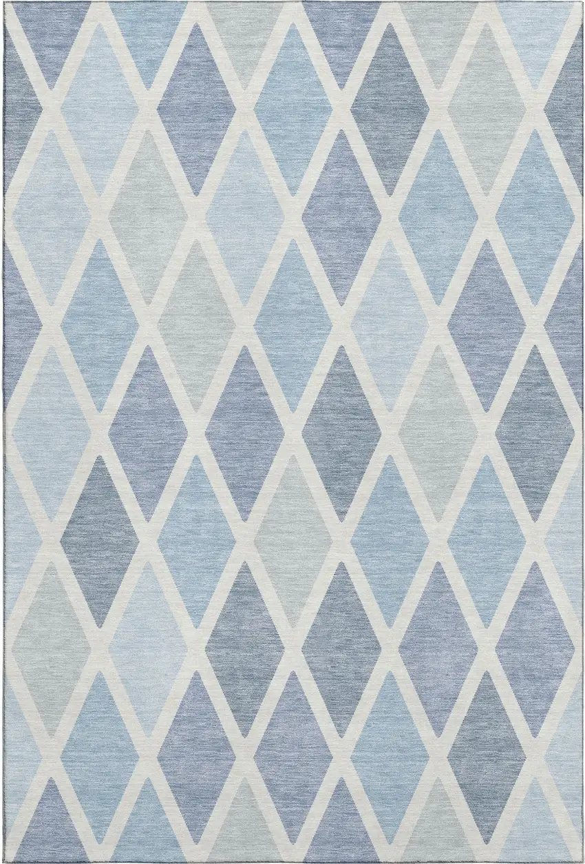 Sky Blue And Ivory Geometric Washable Area Rug With UV Protection Photo 1