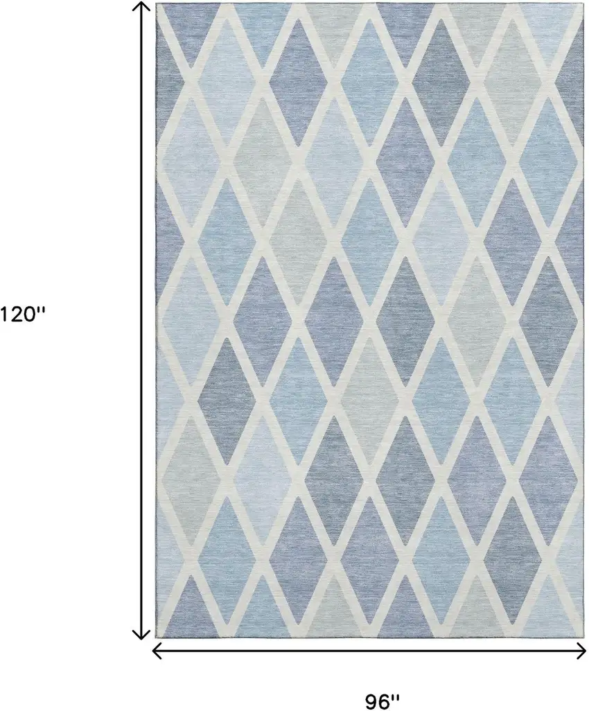 Sky Blue And Ivory Geometric Washable Area Rug With UV Protection Photo 6
