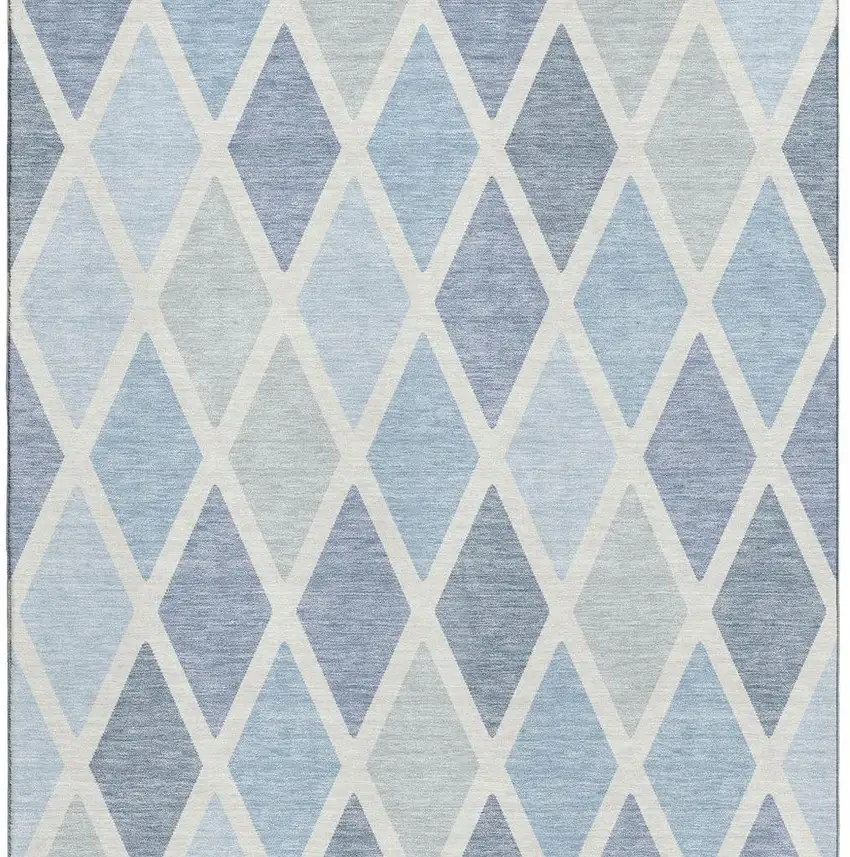 Sky Blue And Ivory Geometric Washable Area Rug With UV Protection Photo 3