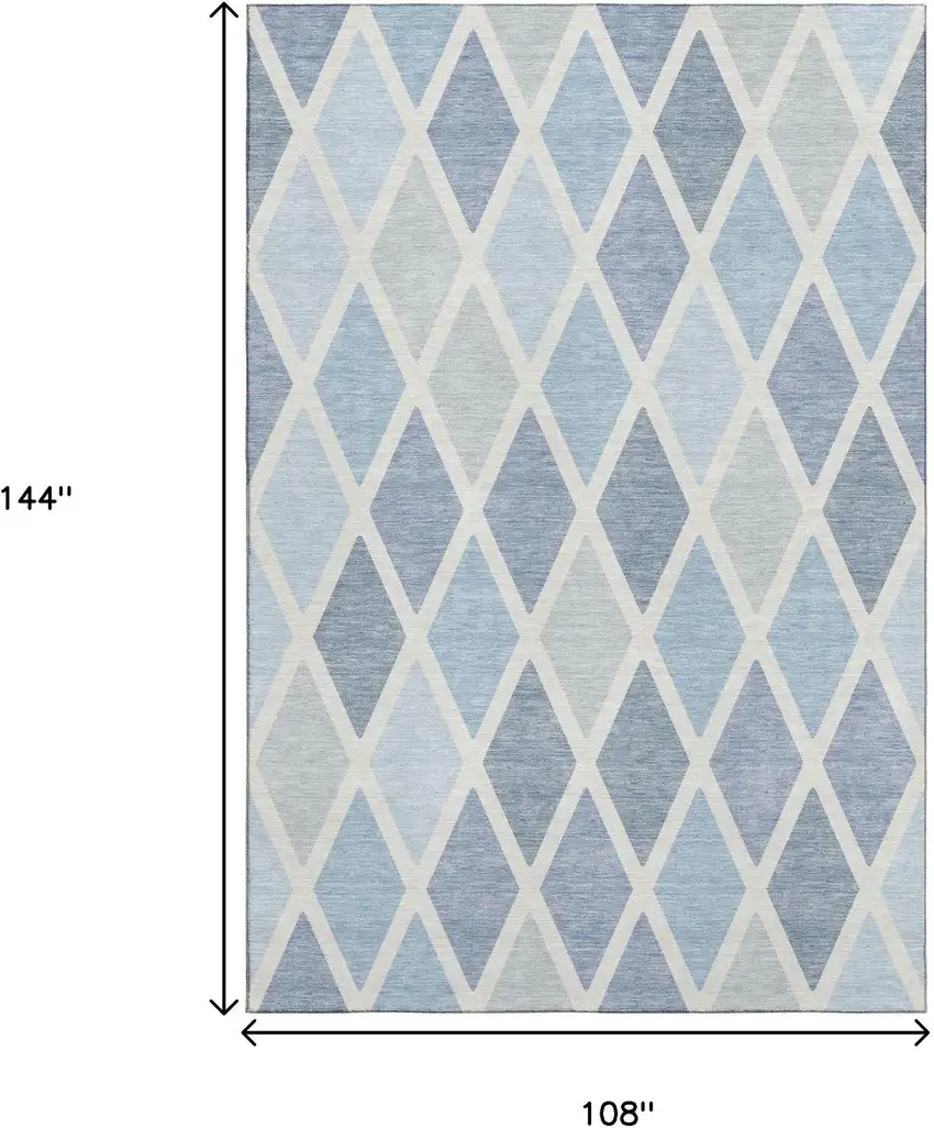 Sky Blue And Ivory Geometric Washable Area Rug With UV Protection Photo 9