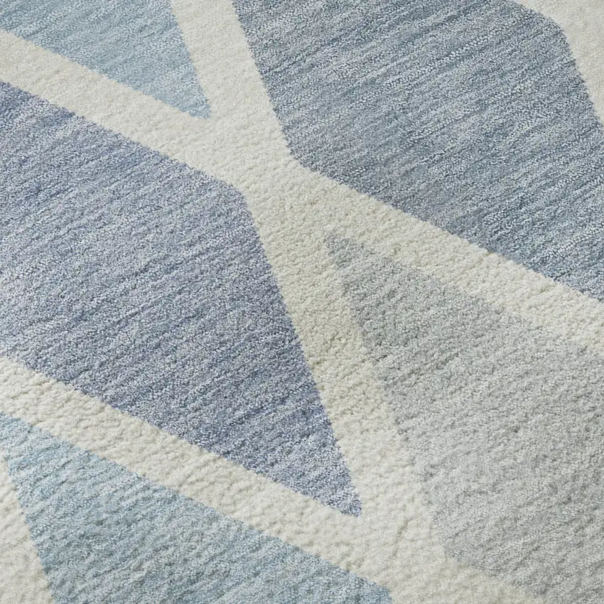 Sky Blue And Ivory Geometric Washable Area Rug With UV Protection Photo 8