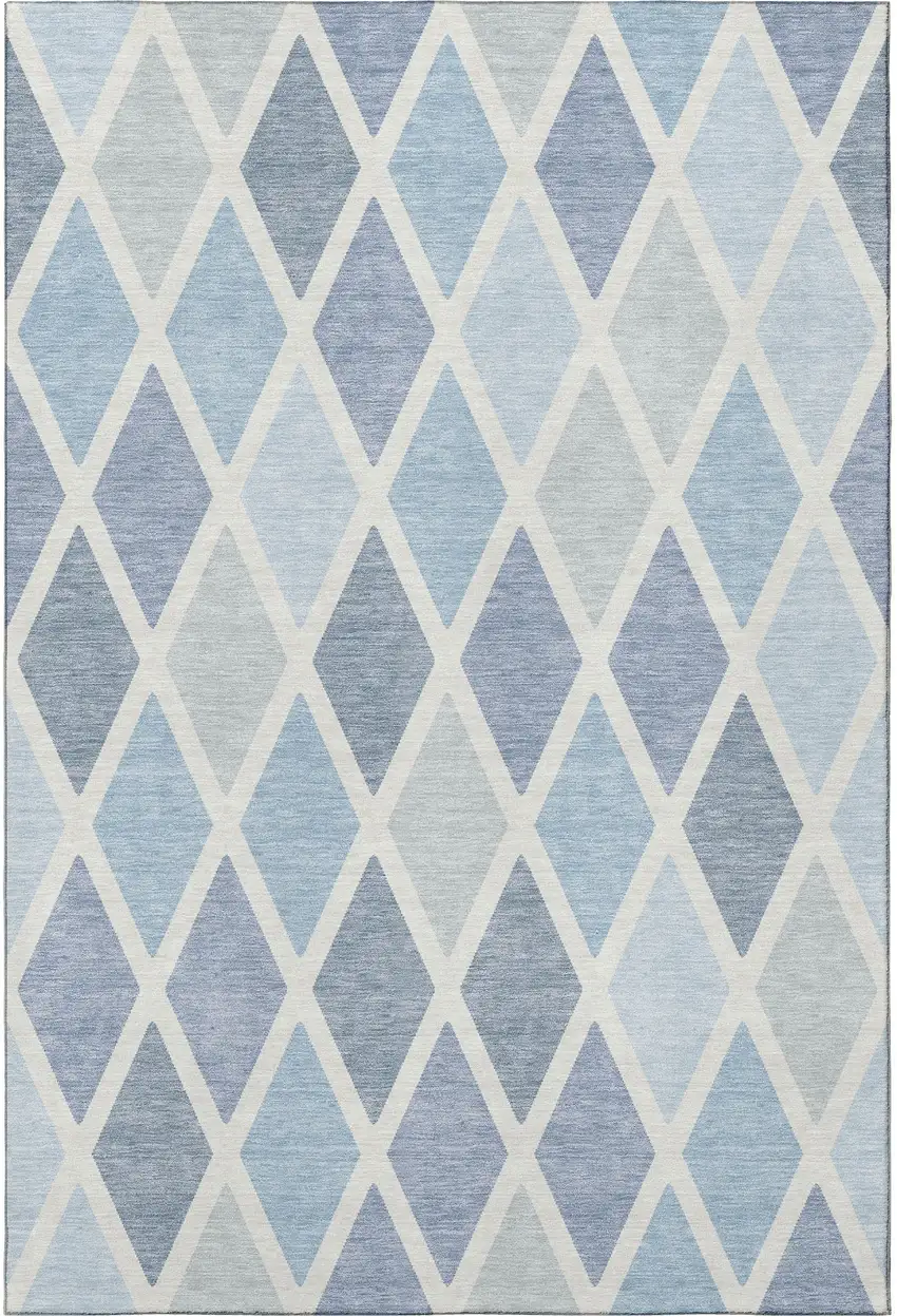 Sky Blue And Ivory Geometric Washable Area Rug With UV Protection Photo 4