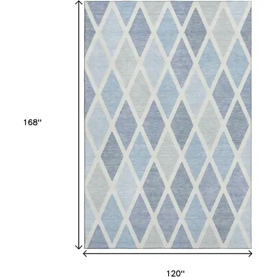 Sky Blue And Ivory Geometric Washable Area Rug With UV Protection Photo 9