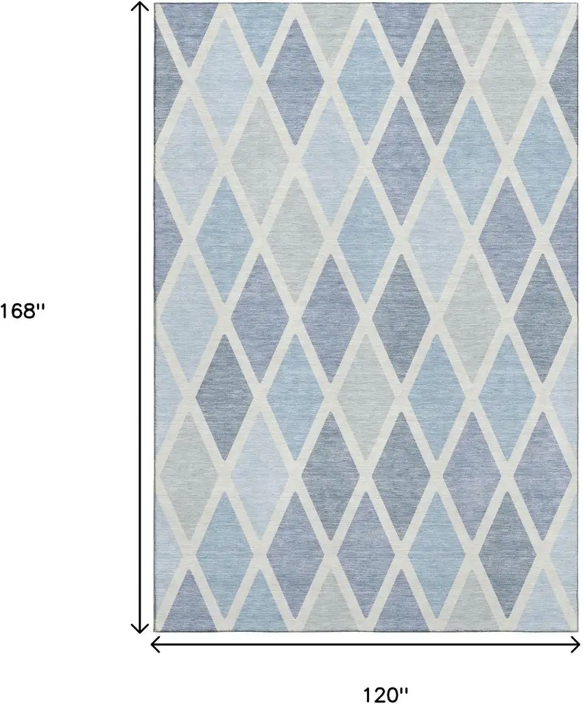 Sky Blue And Ivory Geometric Washable Area Rug With UV Protection Photo 9