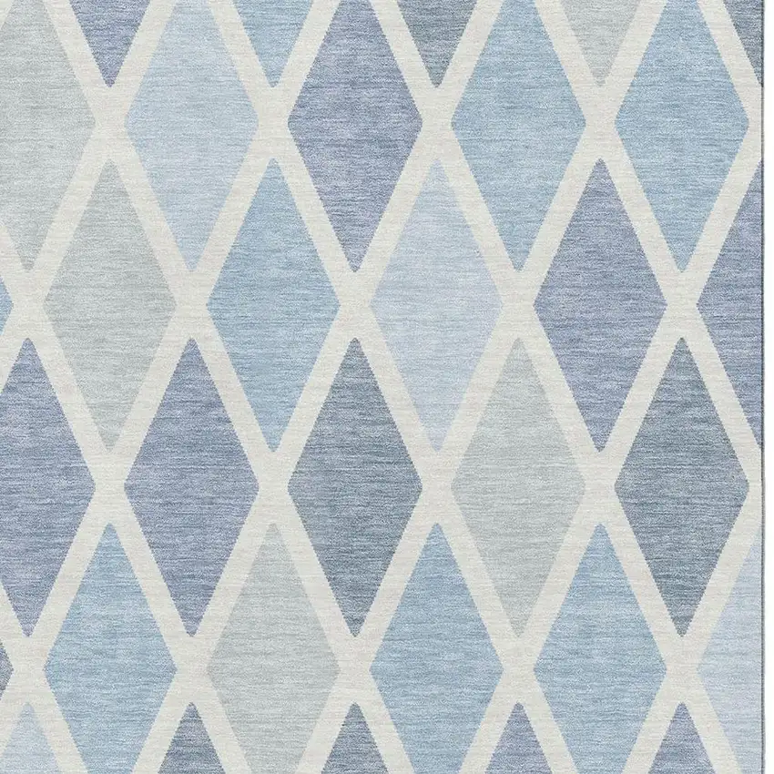 Sky Blue And Ivory Geometric Washable Area Rug With UV Protection Photo 3
