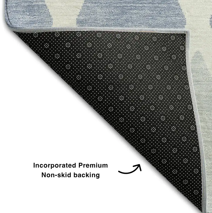 Sky Blue And Ivory Geometric Washable Area Rug With UV Protection Photo 7