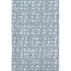 Photo of Sky Blue And Ivory Geometric Washable Area Rug With UV Protection