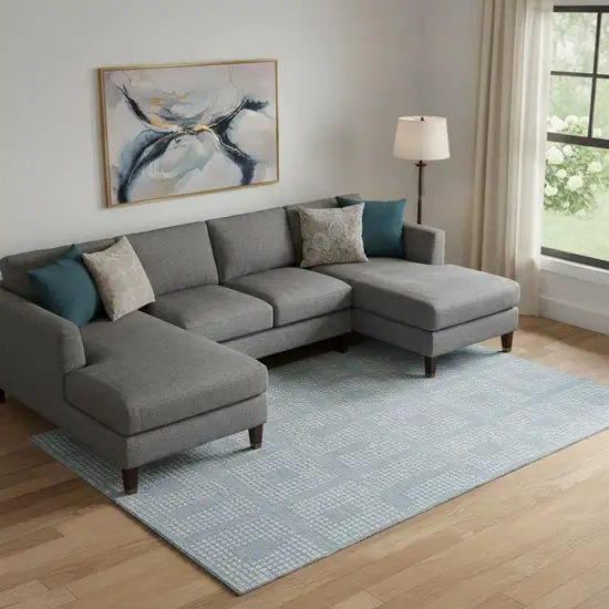 Sky Blue And Ivory Geometric Washable Area Rug With UV Protection Photo 1