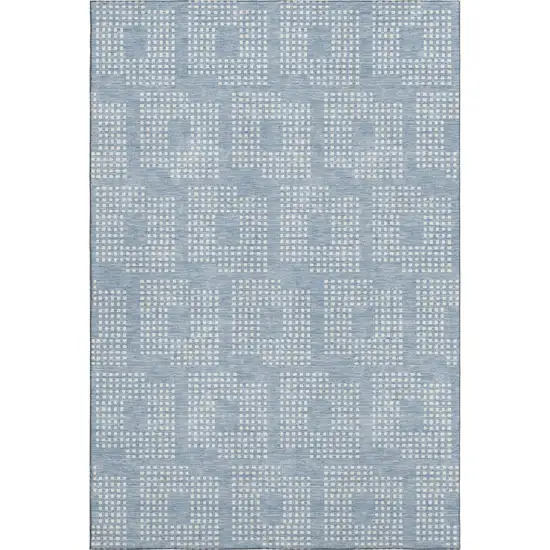Sky Blue And Ivory Geometric Washable Area Rug With UV Protection Photo 1