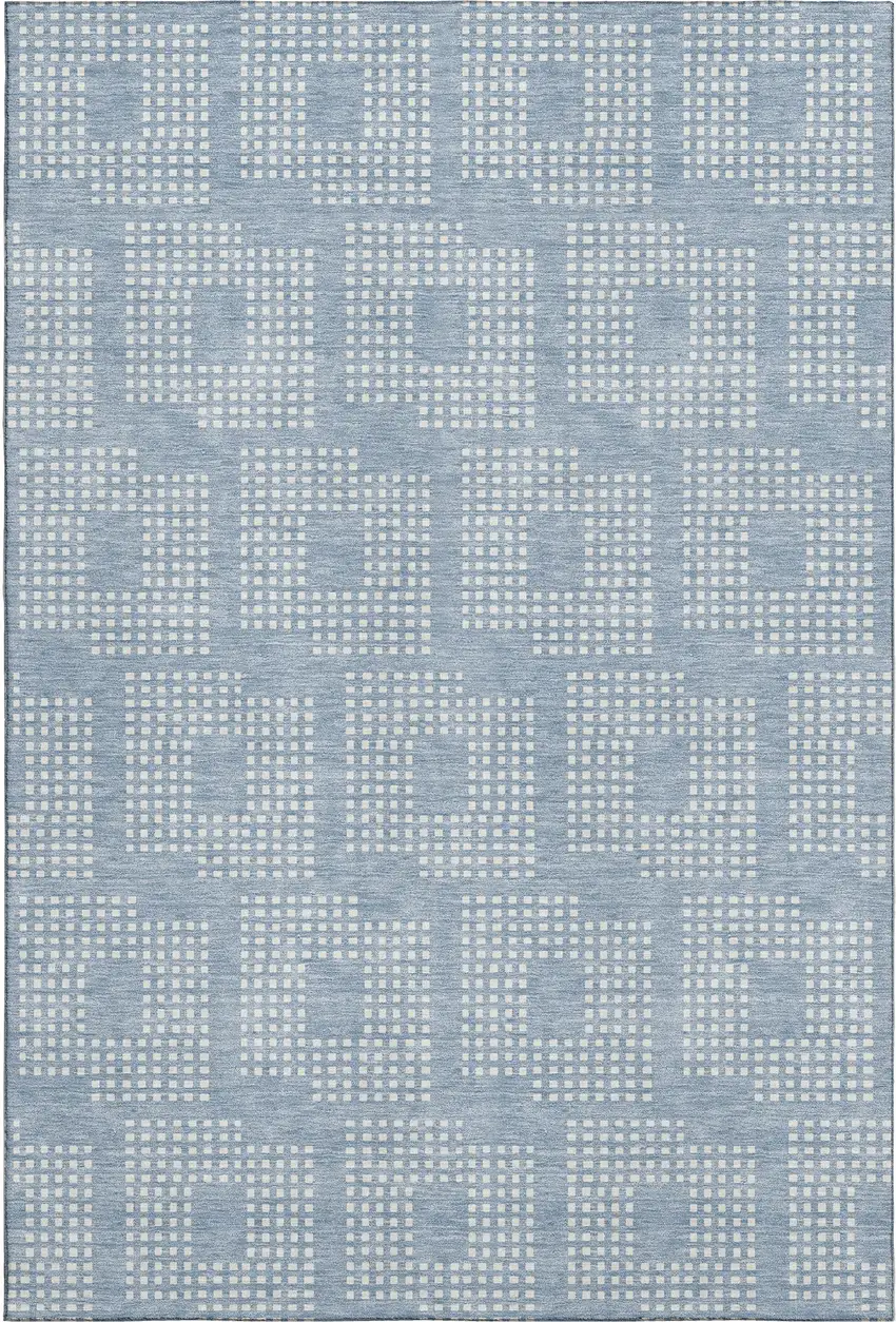 Sky Blue And Ivory Geometric Washable Area Rug With UV Protection Photo 1