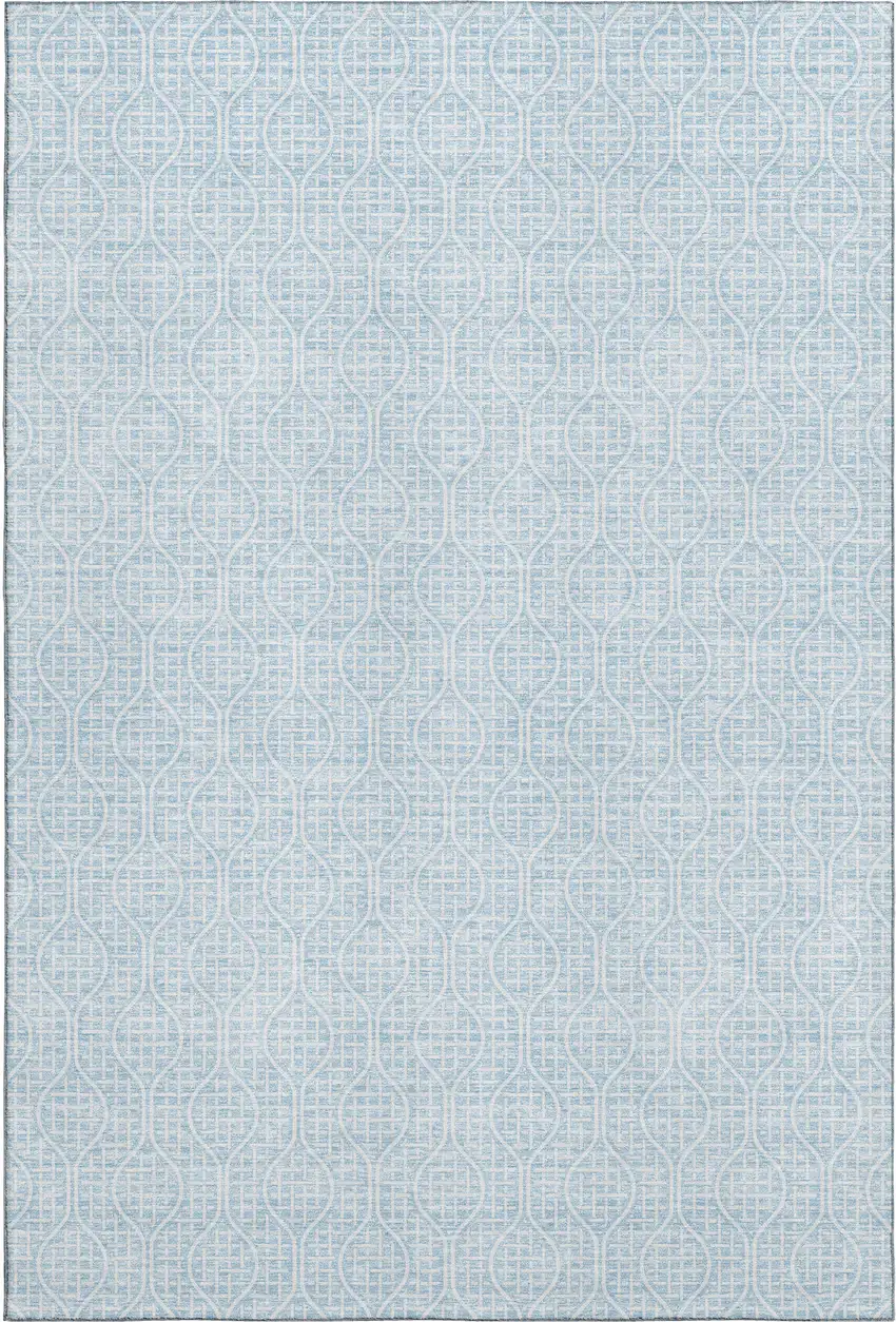 Sky Blue And Ivory Geometric Washable Area Rug With UV Protection Photo 1