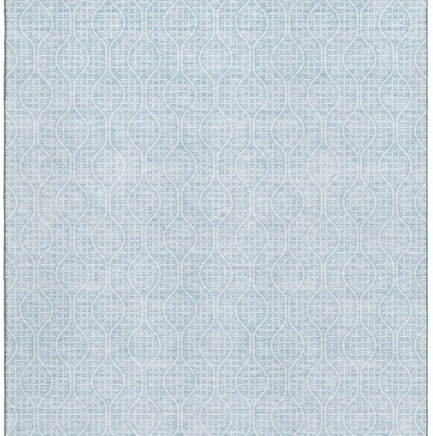 Sky Blue And Ivory Geometric Washable Area Rug With UV Protection Photo 2