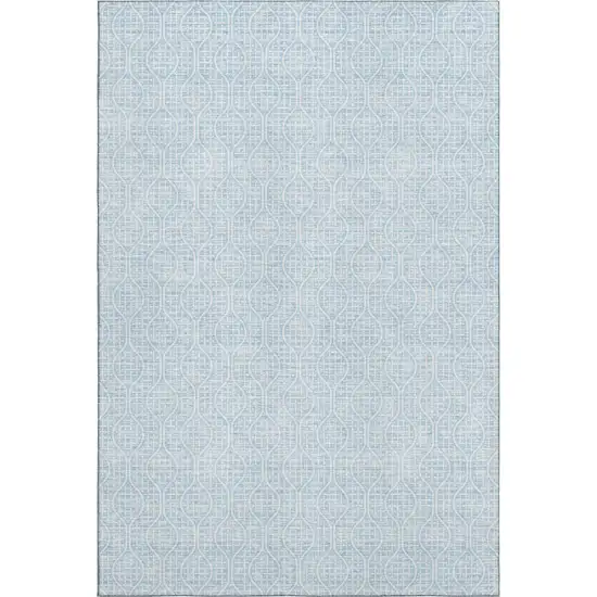 Sky Blue And Ivory Geometric Washable Area Rug With UV Protection Photo 1