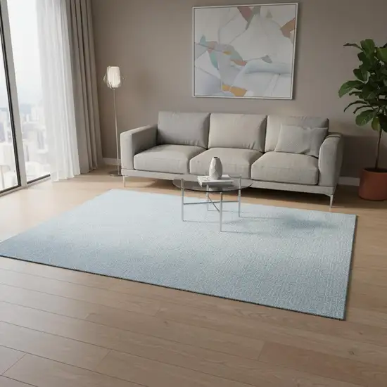 Sky Blue And Ivory Geometric Washable Area Rug With UV Protection Photo 2