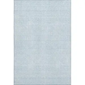 Photo of Sky Blue And Ivory Geometric Washable Area Rug With UV Protection