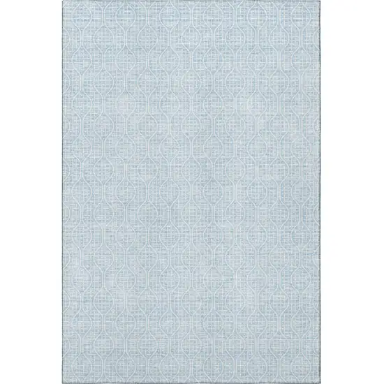 Sky Blue And Ivory Geometric Washable Area Rug With UV Protection Photo 2