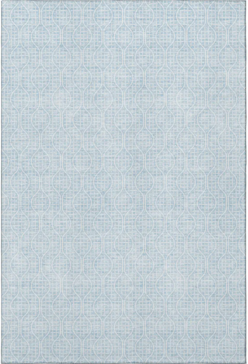 Sky Blue And Ivory Geometric Washable Area Rug With UV Protection Photo 2