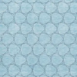 Photo of Sky Blue And Ivory Geometric Washable Area Rug With UV Protection