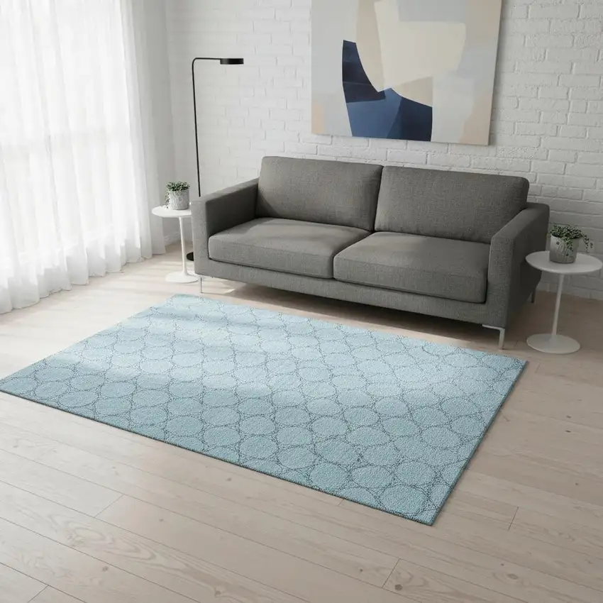 Sky Blue And Ivory Geometric Washable Area Rug With UV Protection Photo 2