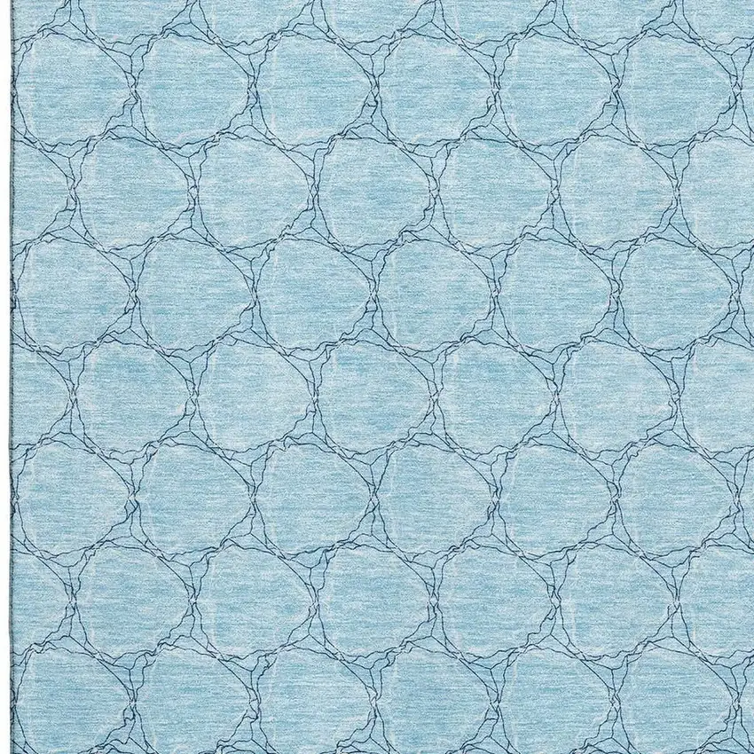 Sky Blue And Ivory Geometric Washable Area Rug With UV Protection Photo 2