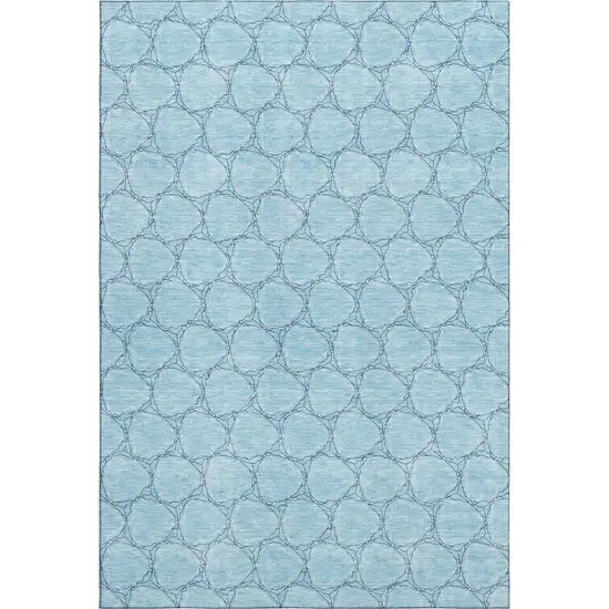 Sky Blue And Ivory Geometric Washable Area Rug With UV Protection Photo 1