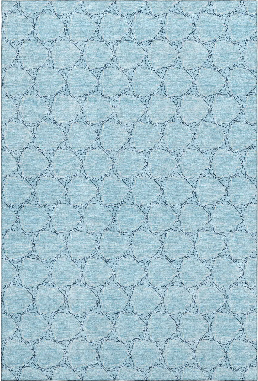 Sky Blue And Ivory Geometric Washable Area Rug With UV Protection Photo 1