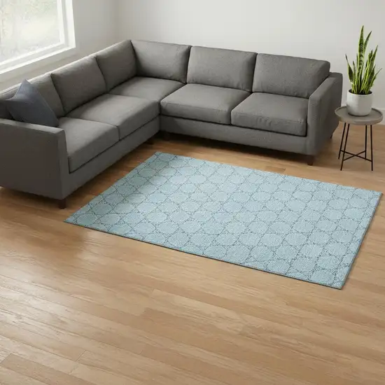 Sky Blue And Ivory Geometric Washable Area Rug With UV Protection Photo 2