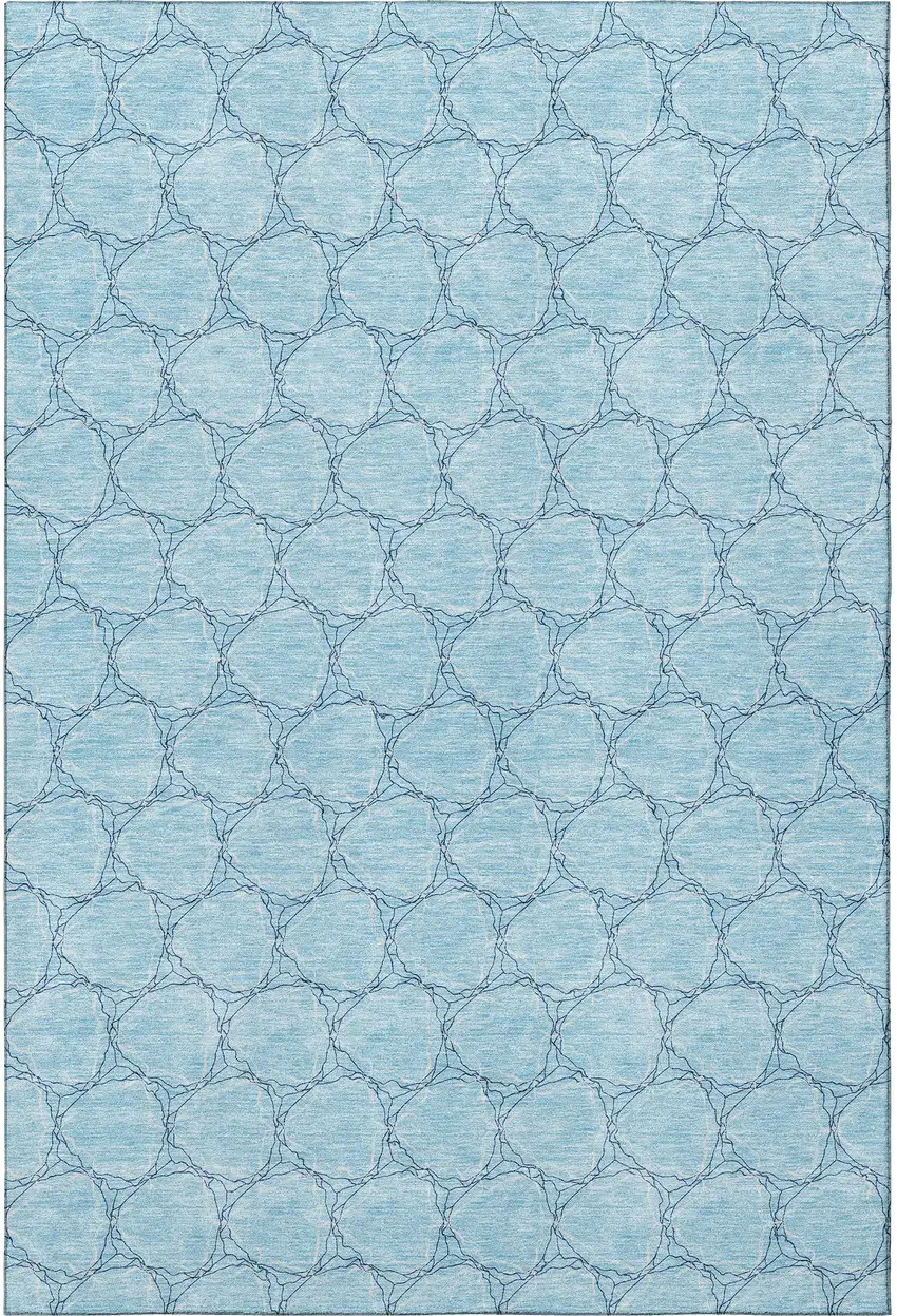 Sky Blue And Ivory Geometric Washable Area Rug With UV Protection Photo 2