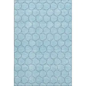 Photo of Sky Blue And Ivory Geometric Washable Area Rug With UV Protection