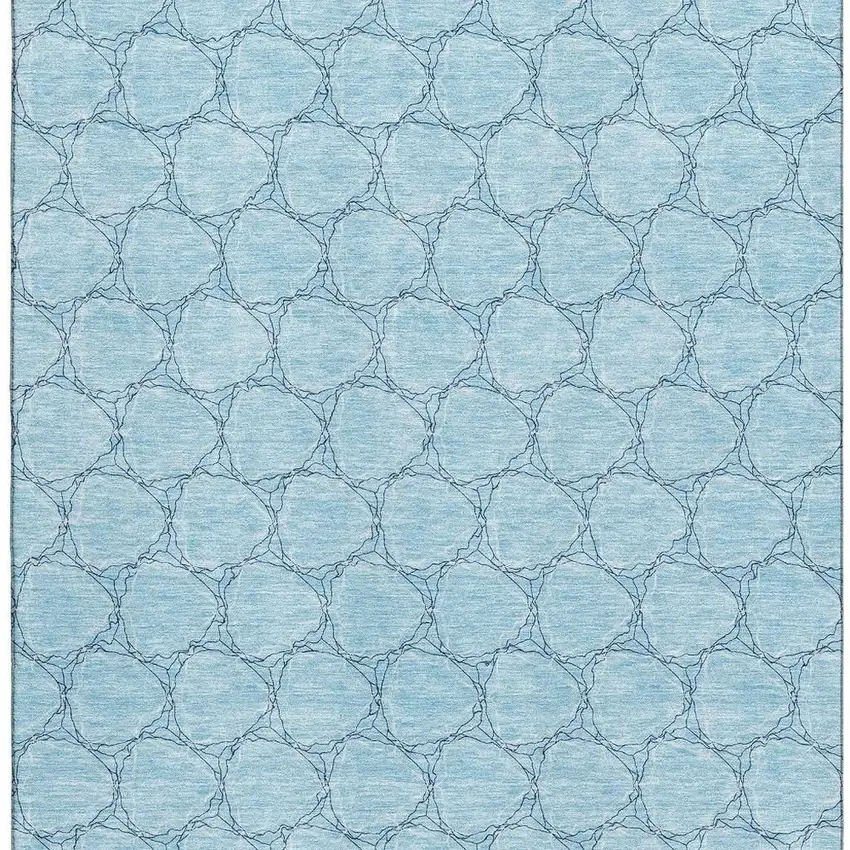 Sky Blue And Ivory Geometric Washable Area Rug With UV Protection Photo 3