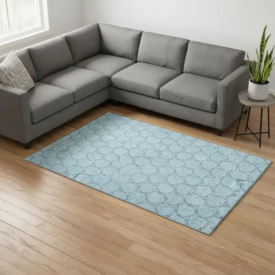 Sky Blue And Ivory Geometric Washable Area Rug With UV Protection Photo 2
